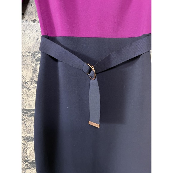 Ted Baker Dress Womens Small Purple Navy Colorblock Belted Sheath Midi Work - Picture 2 of 16